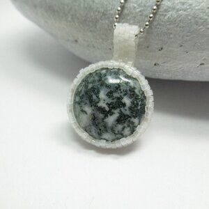 Moss Agate handwoven pendant